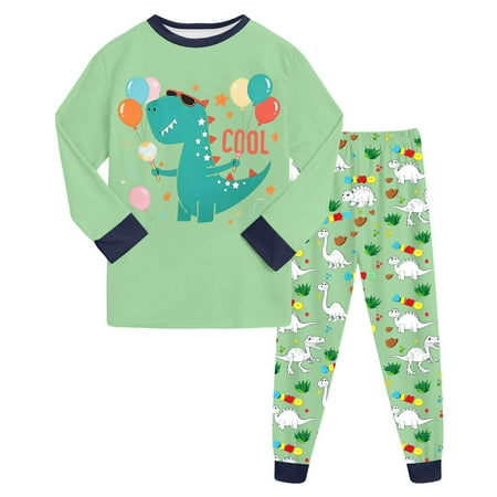 KPOPLK Toddler Baby Boy Outfit Cartoon Print Tops Sweatshirt Elastic Waist Pants Set Cute Infant Fall Clothes Size 5-6 Years Light Green