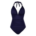 thumbnail image 3 of One Piece Bathing Suit for Women Shirred Tummy Control Swimsuits Halter Backless Monokini Swimwear, 3 of 7