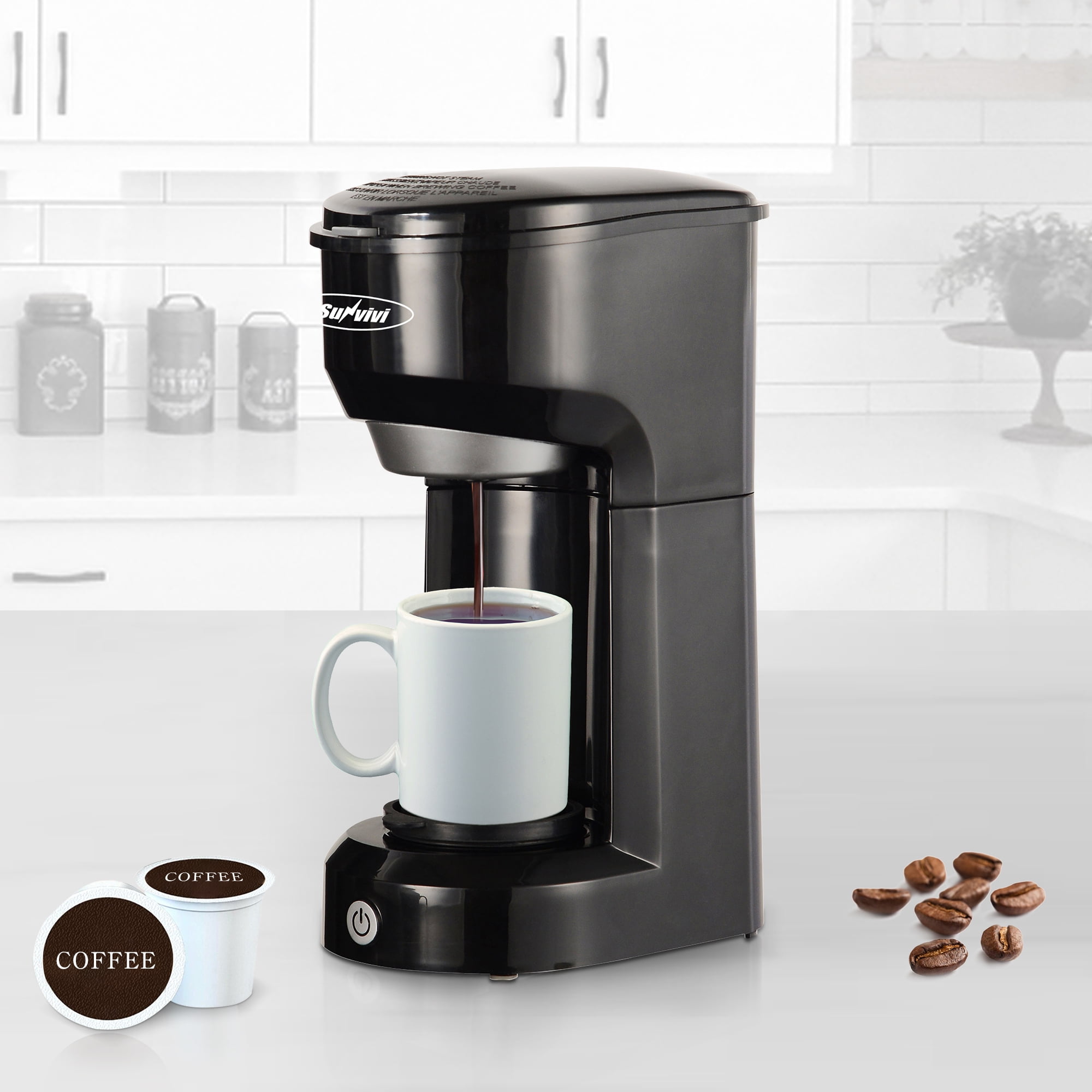 Single Serve Coffee Maker Brewer for K-Cup Pod & Ground Coffee Thermal Drip  Instant Coffee Machine with Self Cleaning Function, Brew Strength Control 