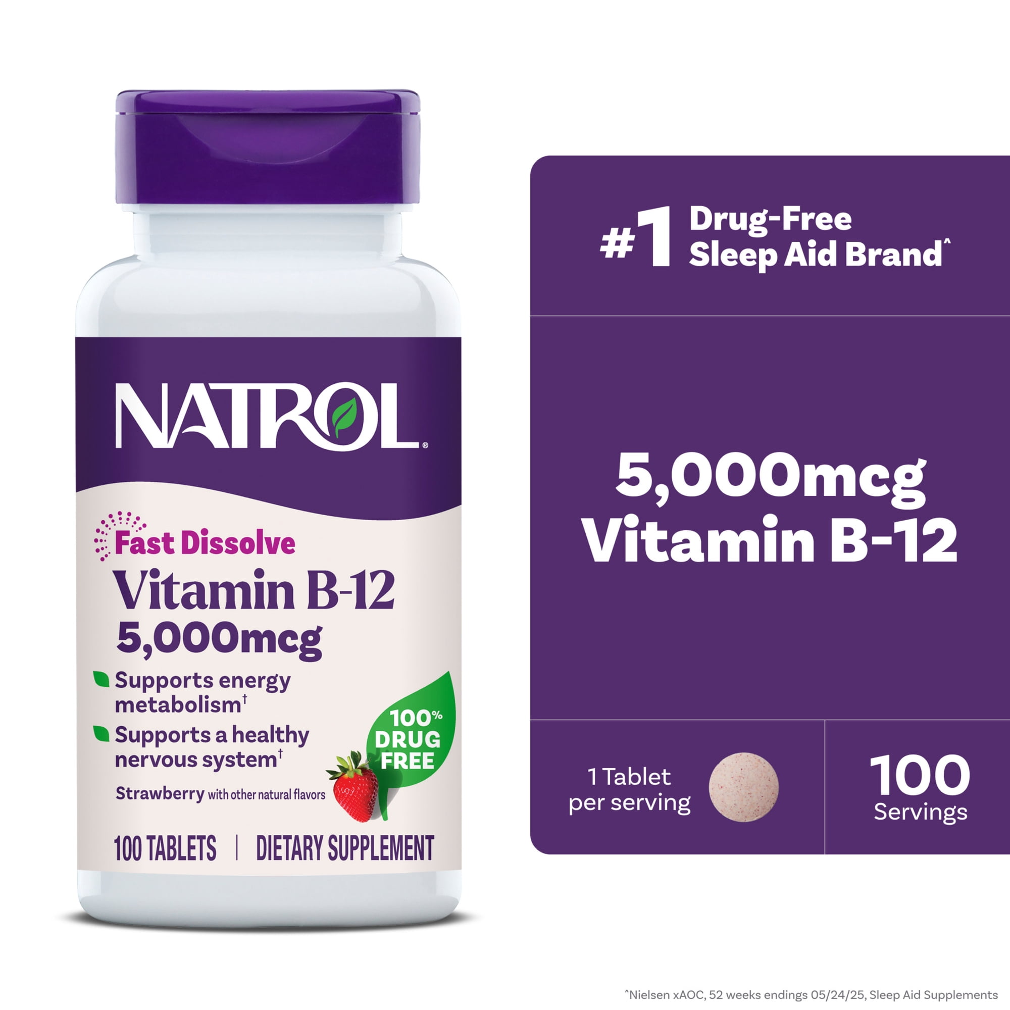 Natrol Vitamin B12 5000 mcg Fast Dissolve B12 Supplement, 100 Tablets