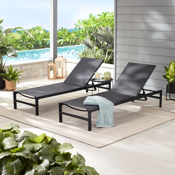 Mainstays Dashwood Sling Chaise Lounger 2pk, Black