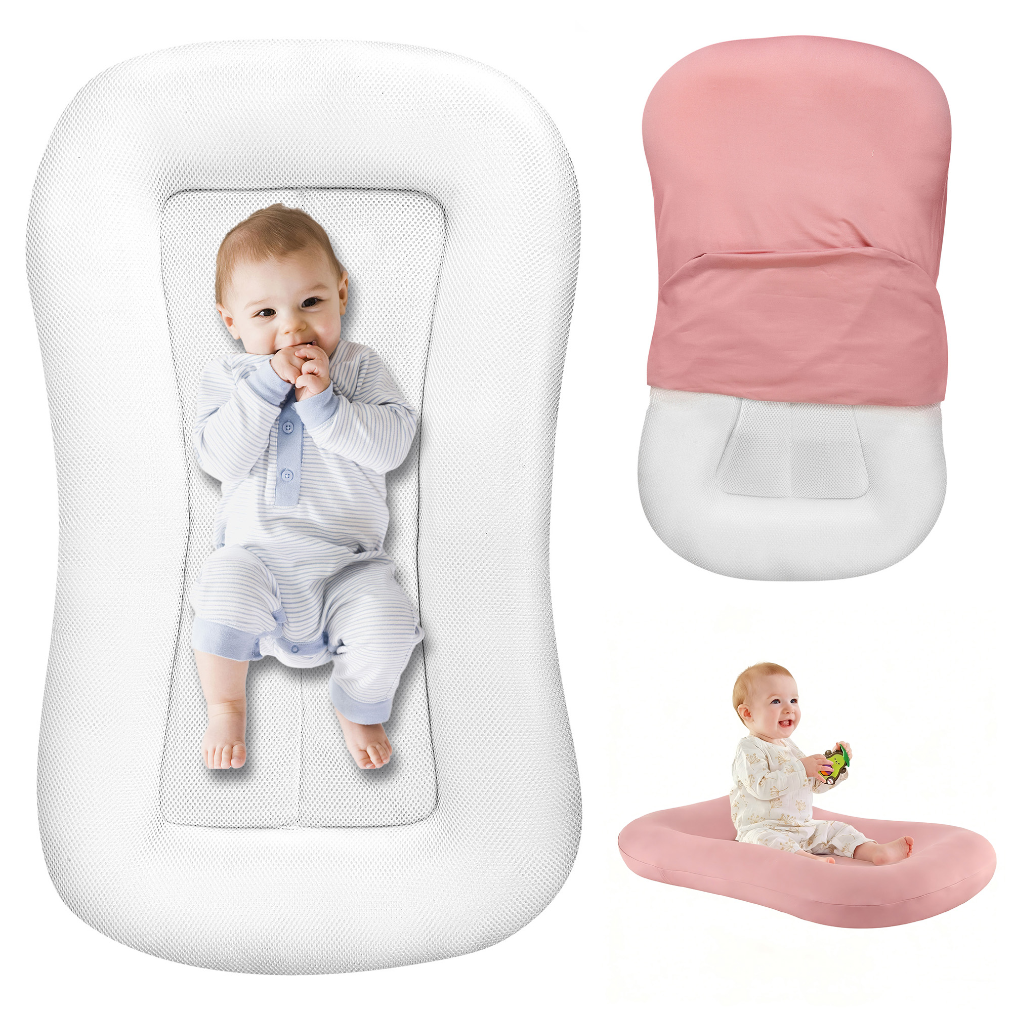 Gofinoday Baby Lounger for Newborn, Infant Lounger 0-12 Months - Ergonomic Cotton Baby Nest with Tummy Time Support, Portable Floor Seat, Newborn Essentials Gift