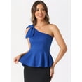 thumbnail image 4 of DARING DIVA Women's One Shoulder Top Bow Ruffled Peplum Top L Royal Blue, 4 of 6