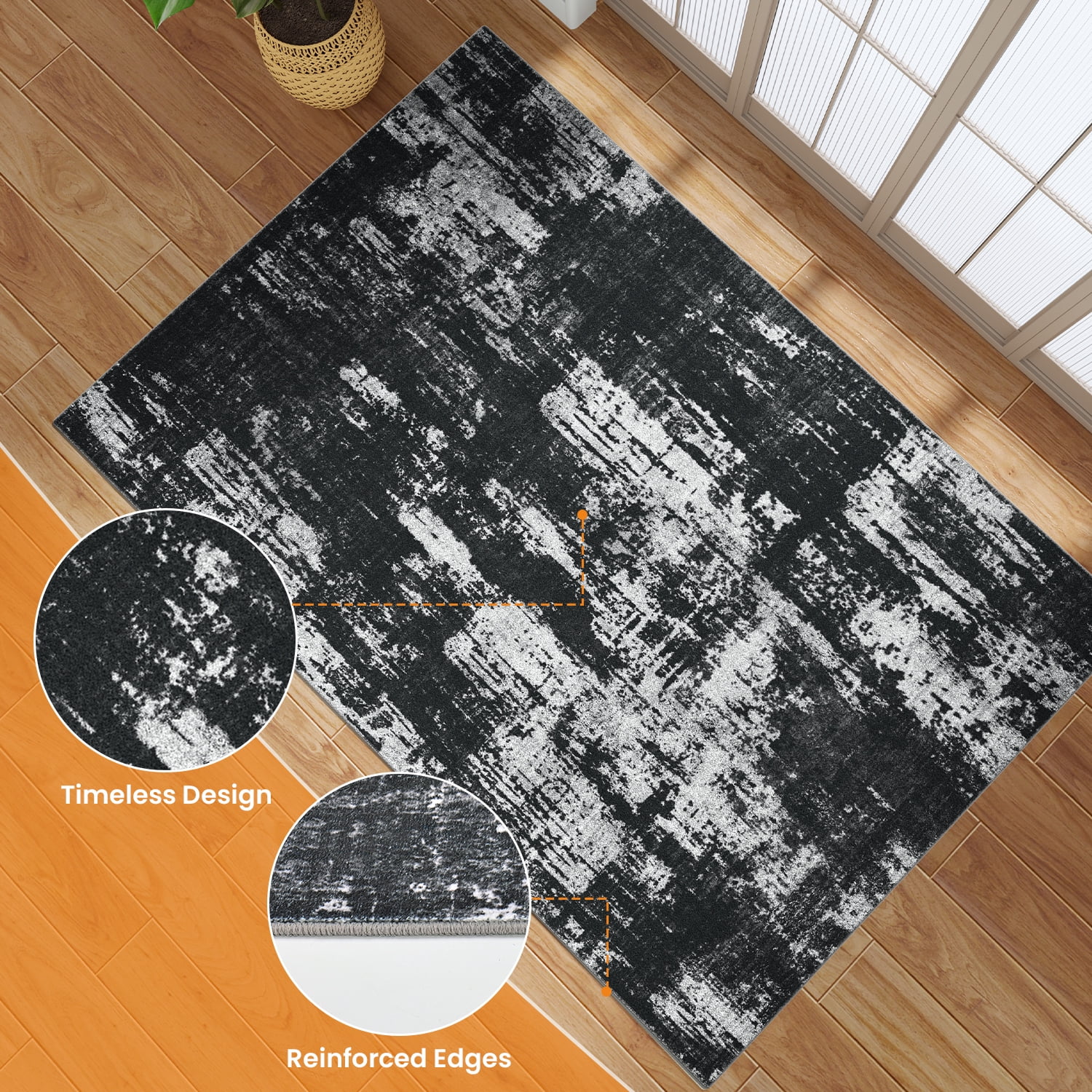 Area Rugs for Living Room, Homasen 4'x6' Washable Indoor Rug Neutral Ink Black, Soft Low Pile Stain Resistant Carpet for Entryway, Nursery, Bedroom