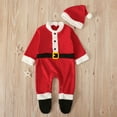 thumbnail image 2 of Penkiiy Infant Baby Boys Girls Long Sleeve Christmas Santa Romper Jumpsuit+Hat Outfits Newborn Baby 6-12 Months Red 2023 Summer Deal, 2 of 9