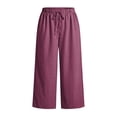 thumbnail image 5 of SAHFX Womens Cropped Pants Cotton Linen Wide Leg Beachwear Lightweight Pants Resort Outfit Ankle Pants With Pockets Solid Color Slacks Loose Comfy Capri Pants Beach Trousers, 5 of 5