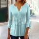 thumbnail image 1 of ICHUANYI Clearance Women's Casual Trumpet 3/4 Sleeve Printed Buttoned Basic Ruched Tops Pleated T-shirts Blouses(Light Blue, XXL) ICHUANYI WER2023081011634, 1 of 5