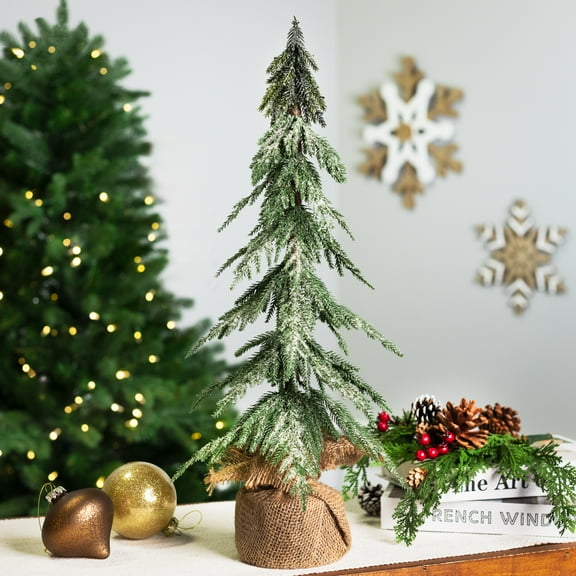 Northlight Mini Icy Pine Christmas Tree in Burlap Base - 24" - Unlit