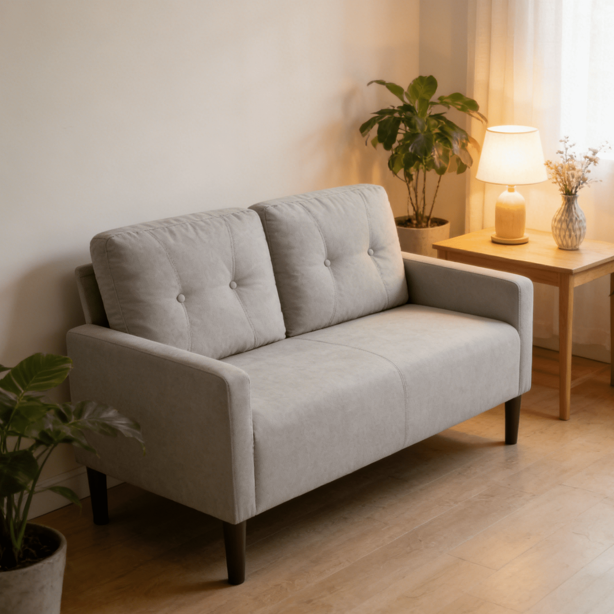 BSHTI Modern Standard Loveseat Couch,with Removable Back Cushions,Sturdy Construction,Linen Blend Upholstery,Square Arm,Light Gray
