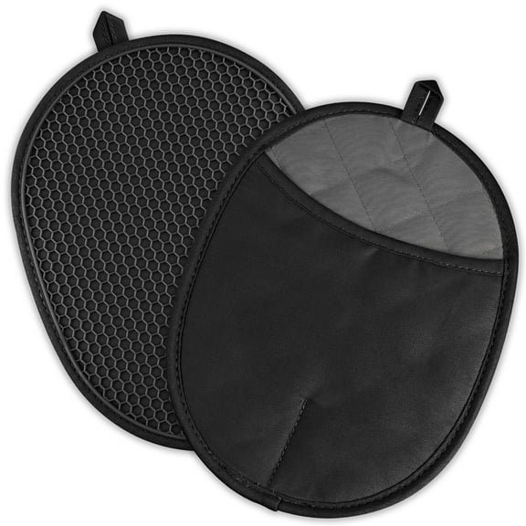Zacenei 2PCS Silicone Pot Holders,Heat Resistant Oven Mitts Hot Pads w/ Pockets,Non Slip Grip Soft Cotton Lining Large Grilling Potholders for Kitchen Baking Cooking Mitt Set of 2Pack,9.8x7.5In,Black