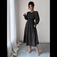 thumbnail image 4 of Vestido de Otoño para Invitada de Boda, con Mangas Largas, Volantes, Cuello Redondo, y Fluido. Negro M, 4 of 7