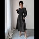 thumbnail image 4 of Vestido de Otoño para Invitada de Boda, con Mangas Largas, Volantes, Cuello Redondo, y Fluido. Negro L, 4 of 7
