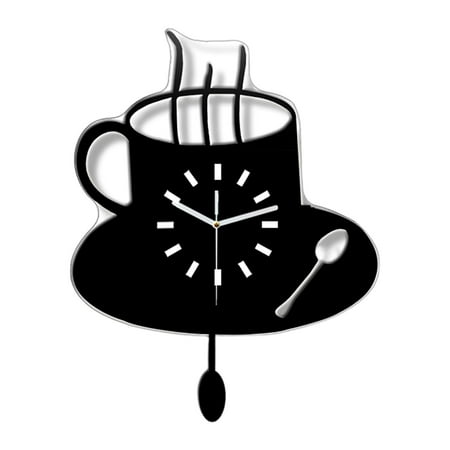 Coffee Cup Wall Clock Acrylic Silent Unique Shape for Living Room Bar Kitchen Housewarming Gift