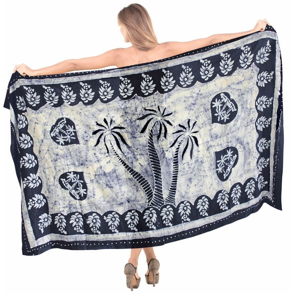 HAPPY BAY Women's Batik Beach Pareo Swimsuit Bikini Wrap Swimwear Dashiki Sarong Coverups for Women One Size Navy Blue_N934