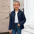 thumbnail image 2 of AHTJRT Quilted Puffer Jacket for Kids Lapel Long Sleeve Snap Button Down Outerwear with Pockets Thermal Fall Winter Windproof Coats Dark Blue 9-10 Years, 2 of 10