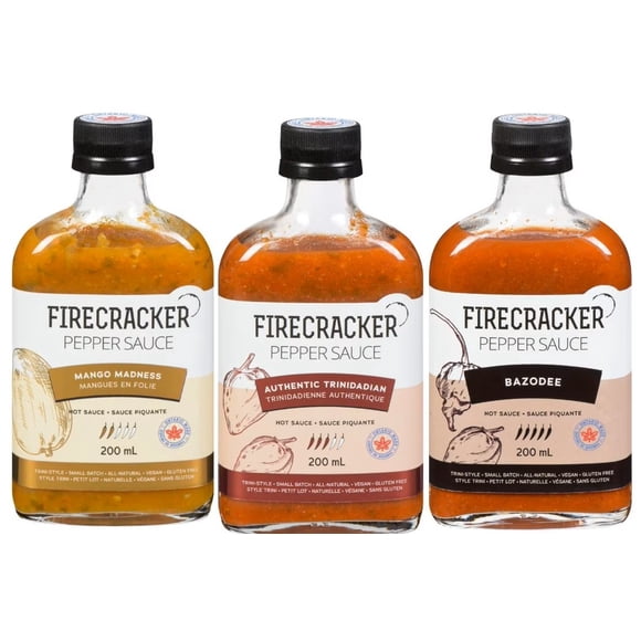 Firecracker Pepper Sauce Signature Tropicale Trio - Lot de 3 (Mangue Folle 200 ml, Authentique Trinidadien 200 ml, Bazodee 200 ml)