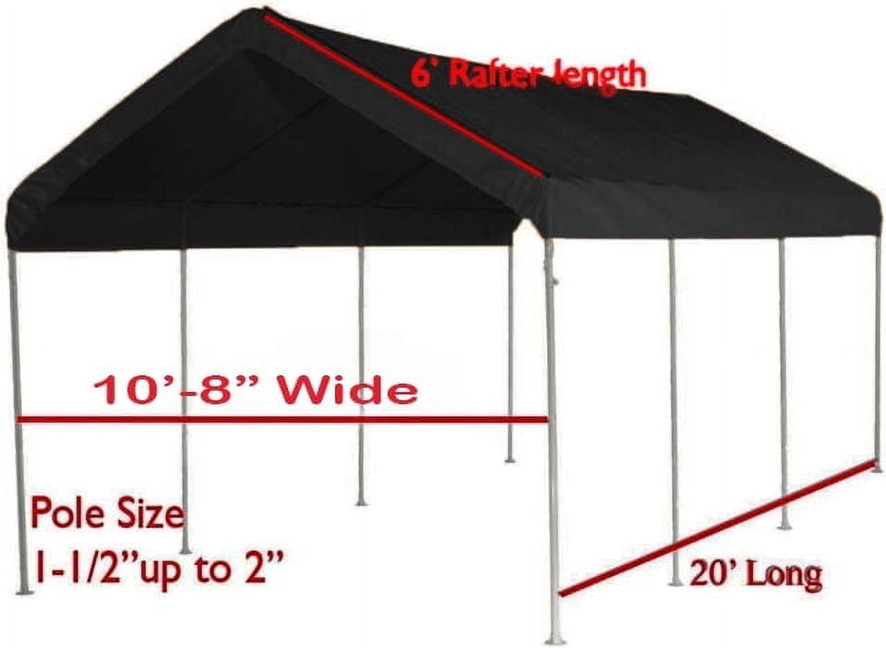 12' X 20' Canopy Replacement Cover - for Frames 10' W X 20' L (See Diagram) Black Carport Replacement Top