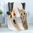 thumbnail image 4 of Pet Lover Soft Flannel Fleece Throw Blanket, Close up Portraits of Jack Russell Terrier Dog and Scottish Straight Cat Photo, Cozy Plush for Indoor and Outdoor Use, 50" x 60", Multicolor, by Ambesonne, 4 of 5