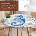 thumbnail image 3 of Seahorse Coastal Round Tablecloth 55-60 Inch Round Fitted Table Cloth with Elastic Edge, Summer Beach Starfish Coral Nautical Waterproof Table Cover Protector for Outdoor Picnic Party Dining, 3 of 6