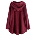 thumbnail image 4 of Top de abrigo de felpa con capucha y manga larga con botones de felpa y orejas de gato con estampado informal para mujer Pompotops  gfhjh14295, 4 of 4