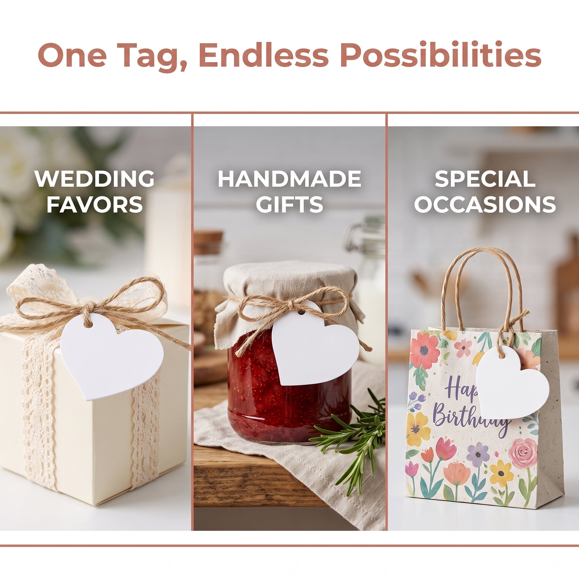 Unique Bargains Heart Shaped Gift Tags with Natural Twine for Weddings 1.8" x 1.6" White