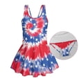 thumbnail image 6 of COEQINE Girls One Piece Swimsuit with Skirt Sleeveless Cute Skirted Bathing Suit Hawaiian Swimwear for Kids 3-4 Years, 4th of July Summer Swim Dress for Water Play, American Flag Tie-dye, 6 of 8