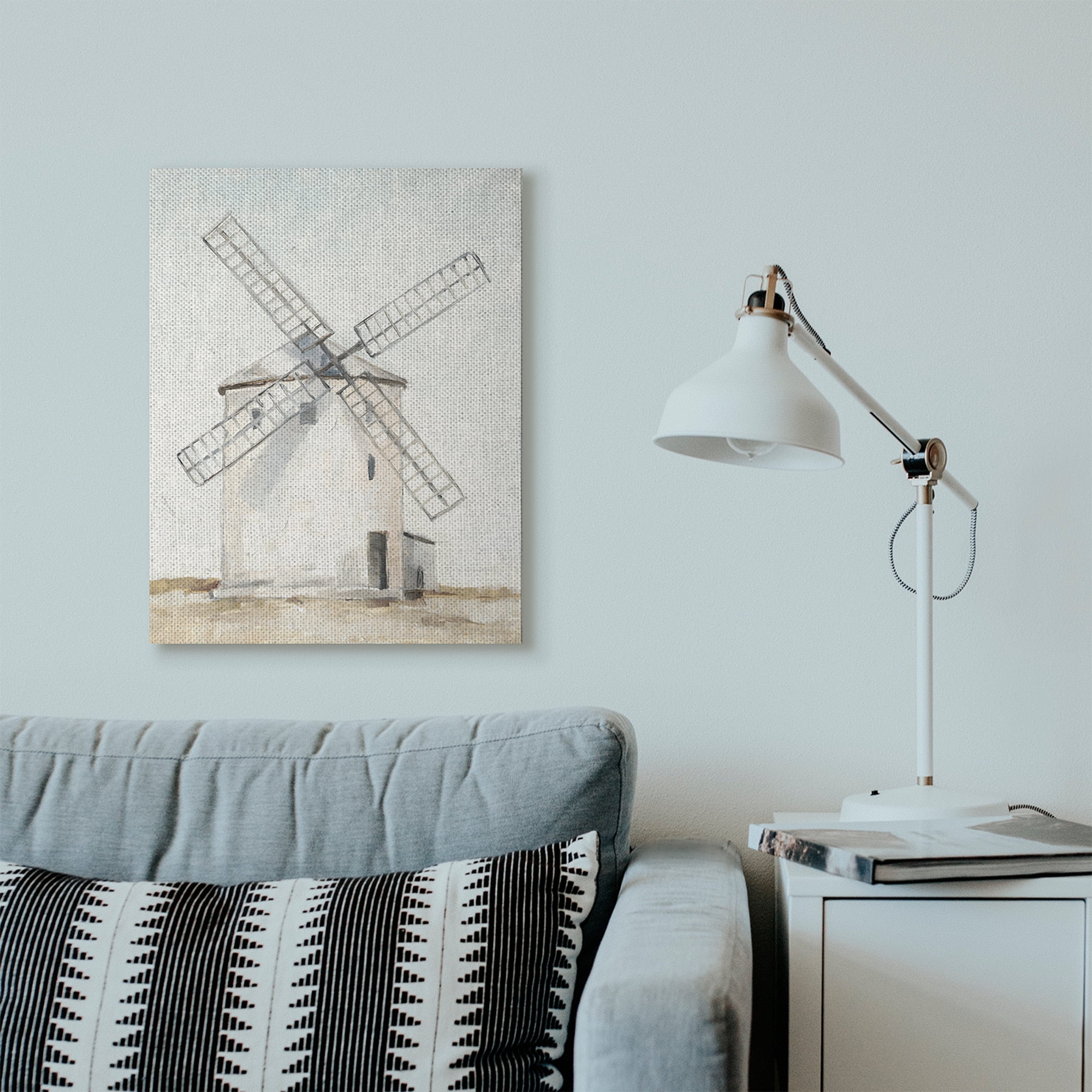 Stupell Home Décor Windmill Farm Landscape Neutral Blue Brown Painting Canvas Wall Art by Ethan Harper