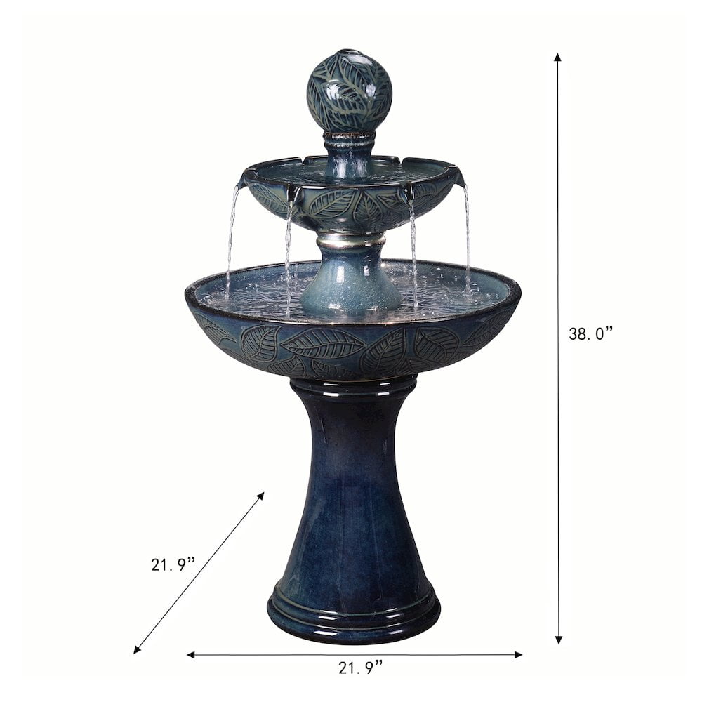 水彩画　Innertrip　s−2 Hi-Line Gift Ltd. Enchanting Blue 2 Tier Ceramic Fountain