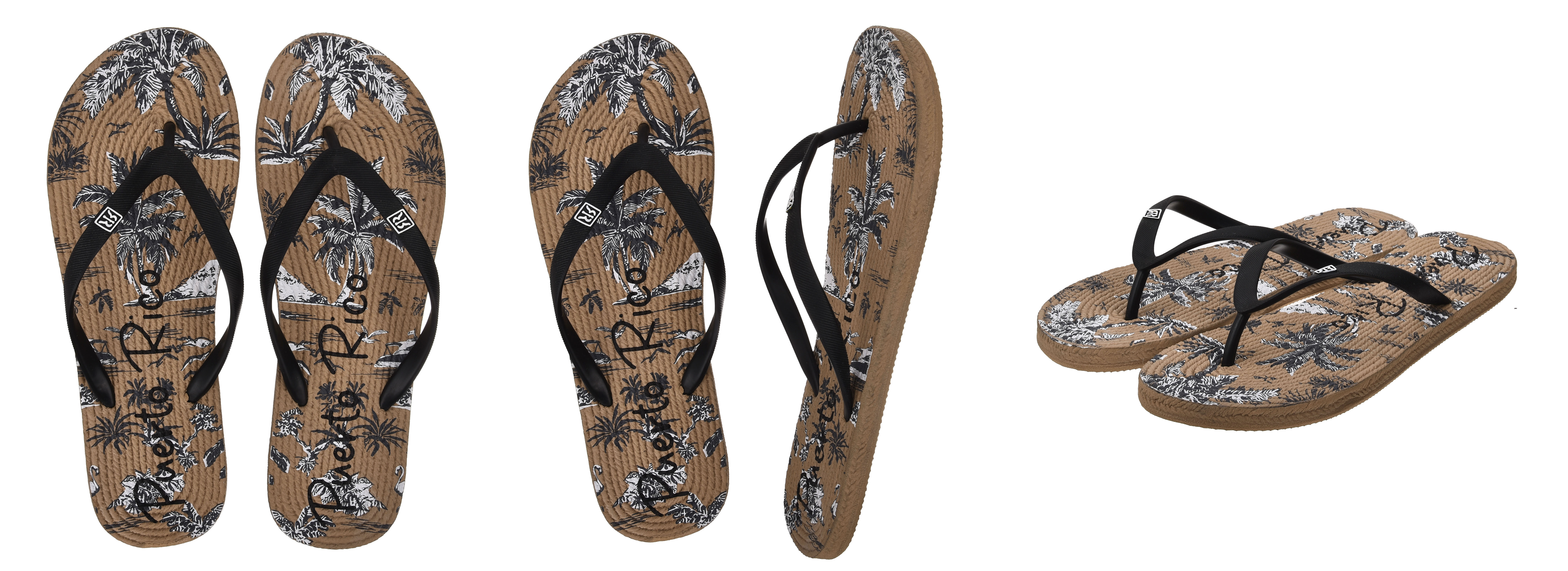 Robin Ruth Womens Flip Flop Black, Designed with Typical Puerto Rico Stamps, Rubber Outsole, Vibrant Colors and Designs