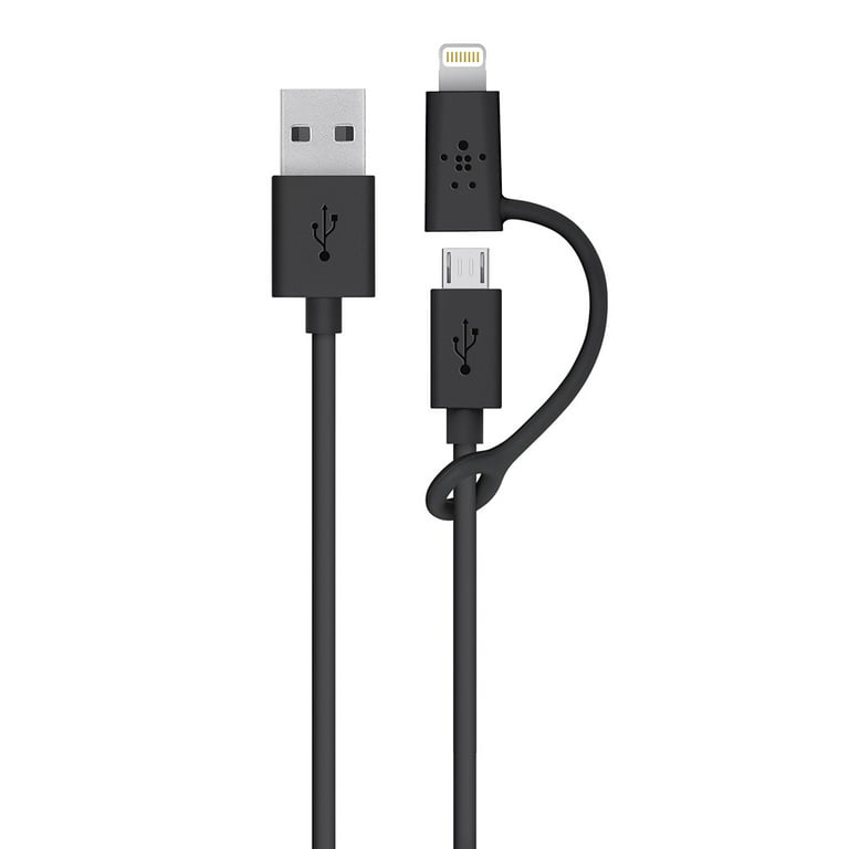 Accidental Manuscrito hogar Belkin Micro-USB Cable with Lightning Connector Adapter, Black, 3 ft -  Walmart.com