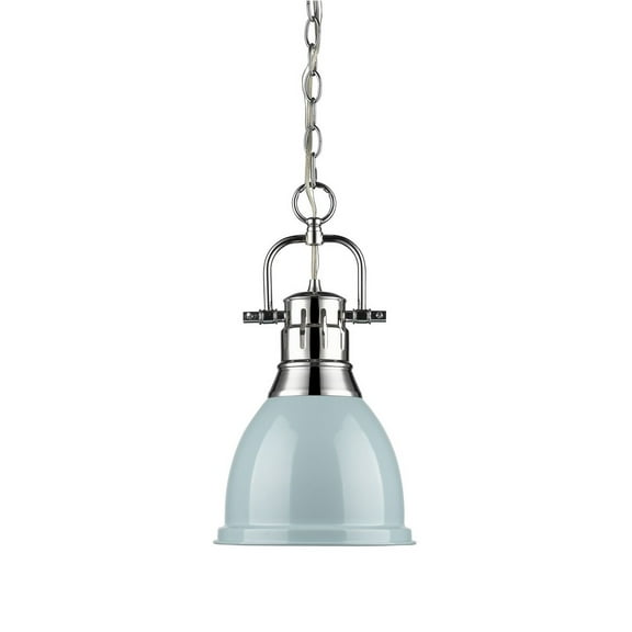 Yep by Golden Lighting Duncan 1-light 9in Chain Hung Pendant in Chrome and Seafoam shade