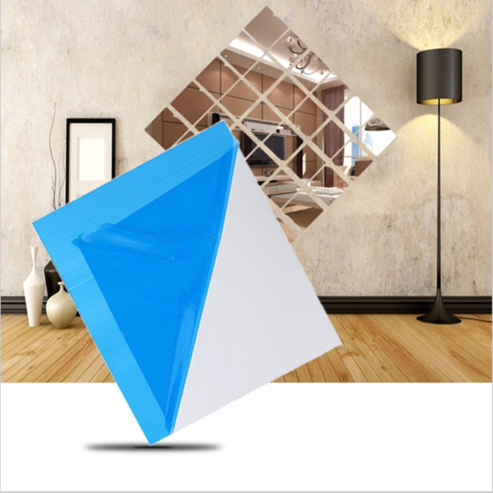 9X Silver Square Reflective Mirror Sticker for Living Room Bedroom Ceiling