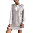 thumbnail image 1 of Robe Chandail Courte Sans Manches à Col en V pour Femme, Tricotée, Unie, avec Poches, Décontractée, Confortable, Tunique à Enfiler, 1 of 5