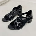 thumbnail image 6 of Viluyesy Women's Low Heeled Sandals, Rhinestone Open Toe Zipper Back Fashion New Style Shoes Black, 6 of 9