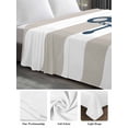 thumbnail image 5 of Full Size Flat Sheet Only, Beige White Striped Soft Brushed Microfiber Bed Sheets, Navy Blue Beach Nautical Anchor Ocean Coastal Hotel Quality Breathable Bedding Top Sheet, Easy Care, 81"x96", 5 of 9