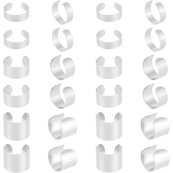 30Pcs 3 Sizes Stainless Steel Adjustable Cuff Rings Metal Open Finger Rings Wide Band Rings for Women Men Simple Finger Ring Jewelry 6/10/15mm Wide 304 Stainless Steel