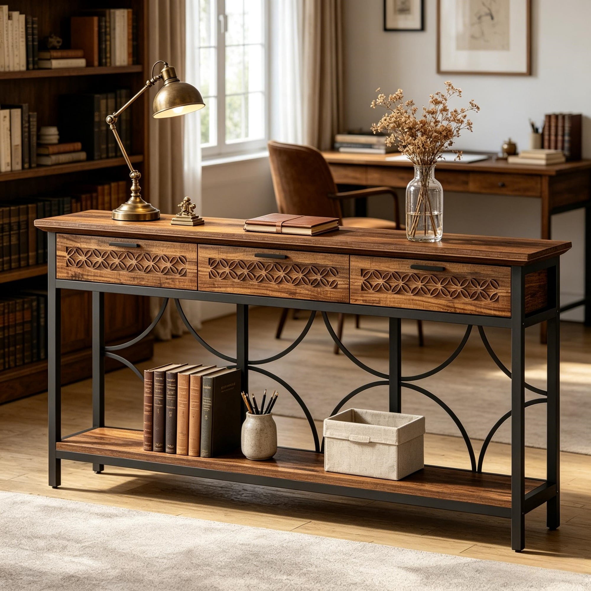 【レア】編み込みラタン製 console table　ヴィンテージ　海外 Bastet Rattan BOHO Console Table - Natural Rattan - Walmart.com