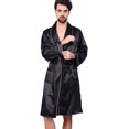 thumbnail image 2 of Men's Satin Kimono Robe Spring Summer Shawl Collar Sleepwear Classic Silk Bathrobes, 2 of 7