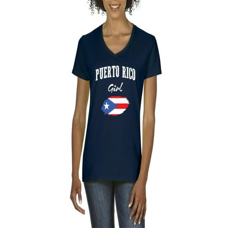 Puerto Rico Girl Women V-Neck T-Shirt (Best Surf Spots In Puerto Rico)