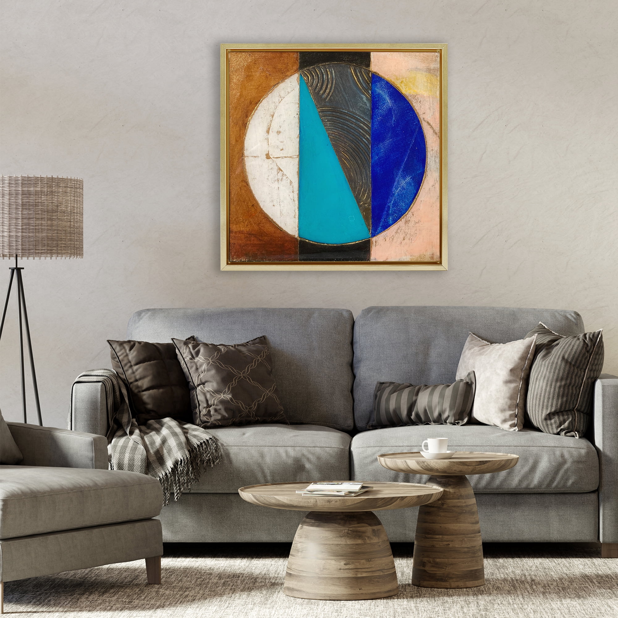 Stupell Industries Structured Circle Abstraction Gold Framed Floater Canvas Wall Art, design by Matthew Finger
