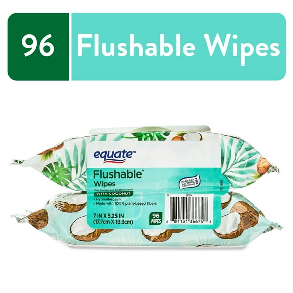 Equate Flushable Wet Wipes, Coconut Scent, 96 Wipes (2 Pack)