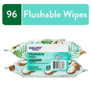 Equate Flushable Wet Wipes, Coconut Scent, 96 Wipes, 2 Pack