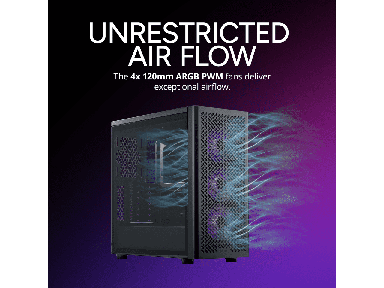 Cooler Master Elite 502 ATX High Airflow Minimalist PC Case, 410mm GPU Max, Compatible RTX 5090|RX 7090 XT, 360mm AIO Max, Type C, Tempered Glass, Triple 120mm aRGB PWM Fan, Intakes Grill