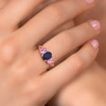 thumbnail image 4 of Gem Stone King 18K Rose Gold Plated Silver Blue Sapphire and Pink Sapphire Filigree Style 3 Stone Ring for Women (3.00 Cttw, Oval 8X6MM and 6X4MM) (Size 8), 4 of 6