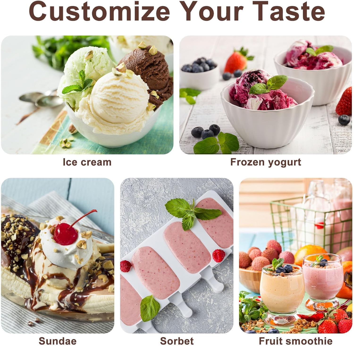 Mini Ice Cream Maker, 450ML Automatic Electric Ice Cream Maker with USB Charge Port, Multi-Purpose Homemade Soft Serve Ice Cream Machine for Gelato Sorbet Frozen Yogurt, Kitchen Gadgets, Brown