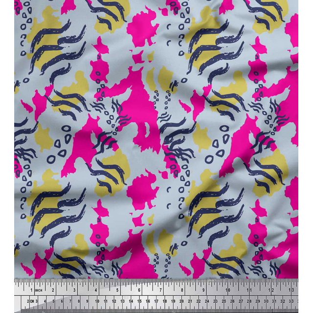 Soimoi Pink polyester Crepe Fabric Leopard & Wild Animal Skin Print Sewing Fabric BTY 42 Inch Wide