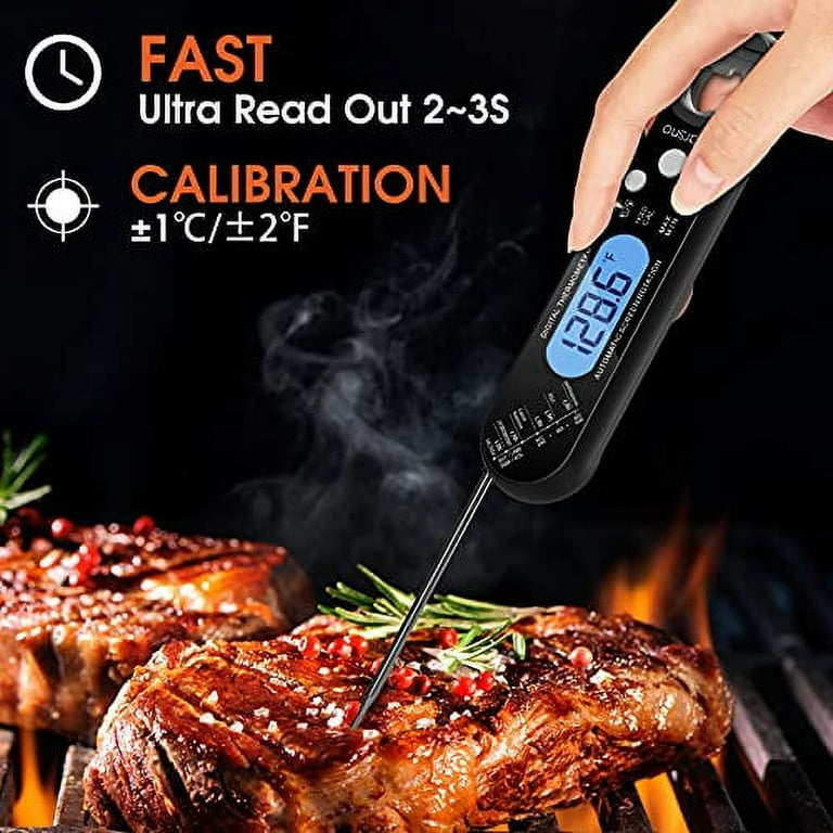 Marsno Instant Read Meat Thermometer for Cooking, Ultra Fast Waterproof  Digital Food Thermometer with Backlight, Calibration and Foldable Probe for  Kitchen, Baking, Outdoor BBQ,Grill,Deep Fry, Liquids 