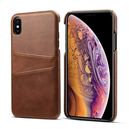 Back On The Case Mignova iPhone Xs Max Mobile Phone case, Ultra-Thin Retro Leather Texture Skillful case, with a Slot on The Back, Suitable for The iPhone Xs Max 6.5 inch 2018 (Brown) ()