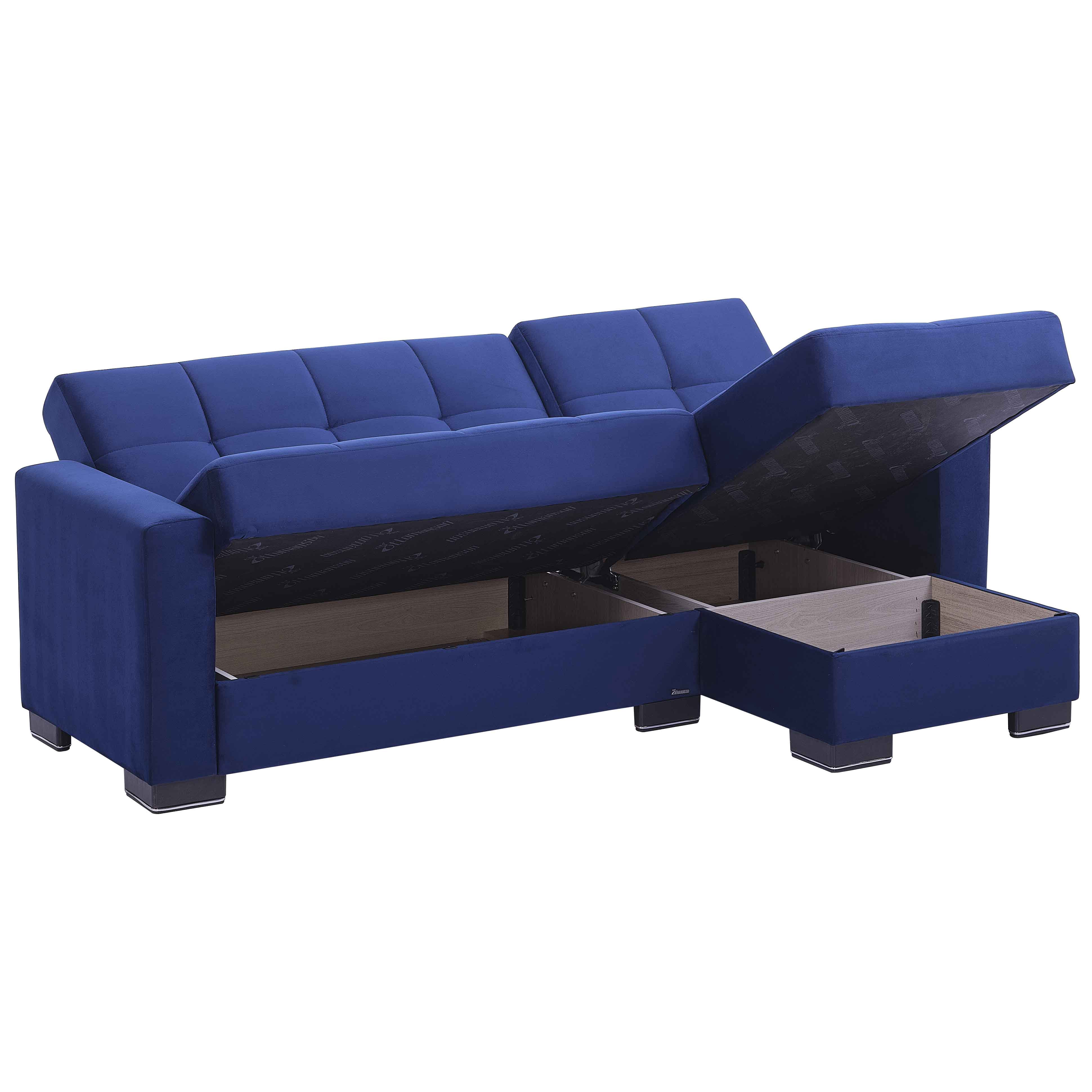 Ottomanson Origins Convertible L-Shaped Sectional Sofa, Blue Microfiber