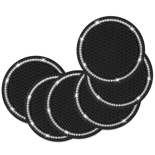 Posavasos ostentosos para coche, posavasos con diamantes de imitación, duraderos, antisilicona, universal, color negro, 6 uds.
